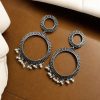 Oxidized Circle Earrings | Affordable Silver Plated Brass Dangler Jewelry
