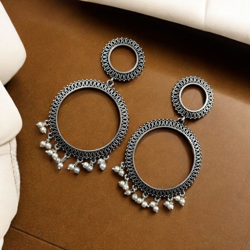 Bulk 204 Oxidized Circle Earrings | Affordable Silver Plated Brass Dangler Jewelry
