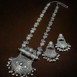 Silver Replica Necklace Set | Oxidized Long Haram Necklaces For Girls
