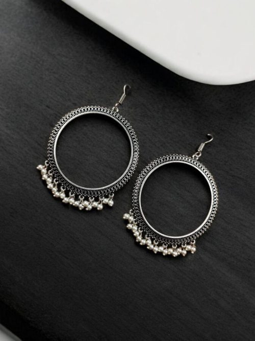 Oxidized Circle Hoop Earrings | Light Weight Silver Plated Jewelry