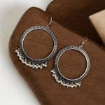 Oxidized Circle Hoop Earrings | Light Weight Silver Plated Jewelry