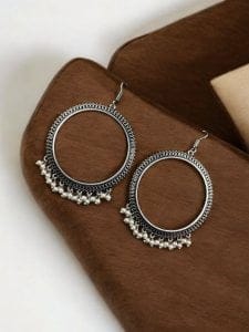 Oxidized Circle Hoop Earrings | Light Weight Silver Plated Jewelry