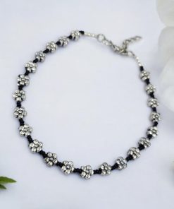 Oxidised Flower Charms Anklets | Affordable Black Beads Payal for Girls