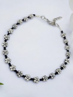 Oxidised Flower Charms Anklets | Affordable Black Beads Payal for Girls
