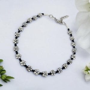 Oxidised Flower Charms Anklets | Affordable Black Beads Payal for Girls