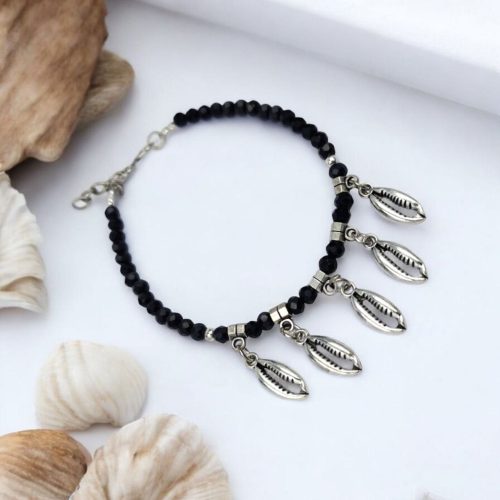 Black Beads Bracelets With Oxidised Hanging Charms