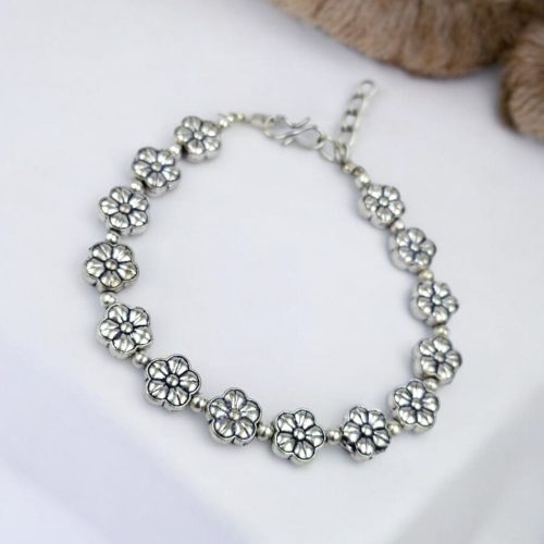 Flower Charms Bracelets For Girls | Silver Beads Hand Accessories
