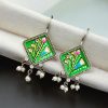 Handpainting Jewelry | Adorable Silver Replica Painted Earrings