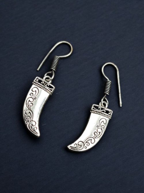 Daily Wear German Silver Knife Style Hook Earrings for Girls