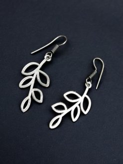 Casual Oxidised Leaf Style Earrings | German Silver Hook Earring For Girls