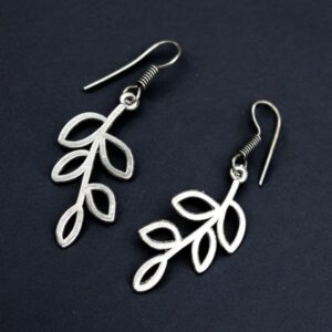 Casual Oxidised Leaf Style Earrings | German Silver Hook Earring For Girls