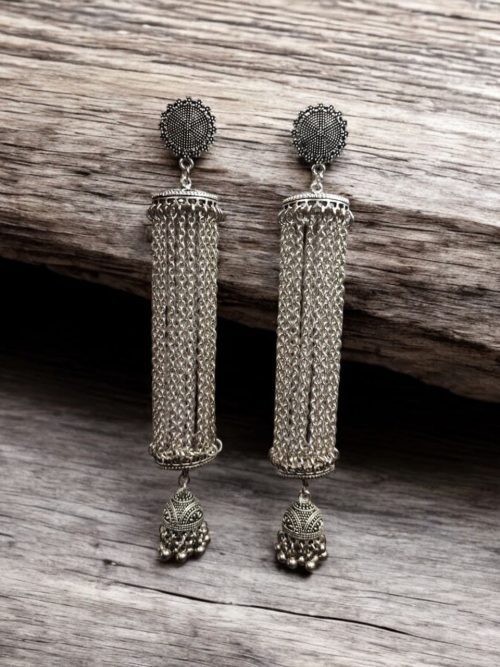 German Silver Long Jhumka Earrings | Unique Traditional Dangler Earring