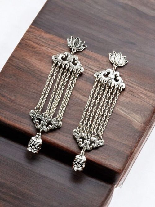 German Silver Earrings | Light Weight Long Dangler Studs Jhumki
