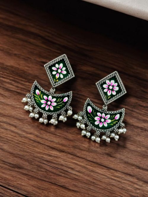 Hand-Painted Chandbali Earrings | Unique Handcrafted Painted Jewelry