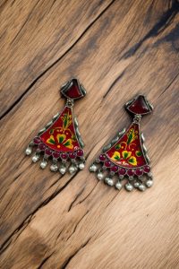 Colorful Hand-Painted Earrings With Monalisa Stone | Best Handcrafted Jewelry - Color: "Red-Flower"