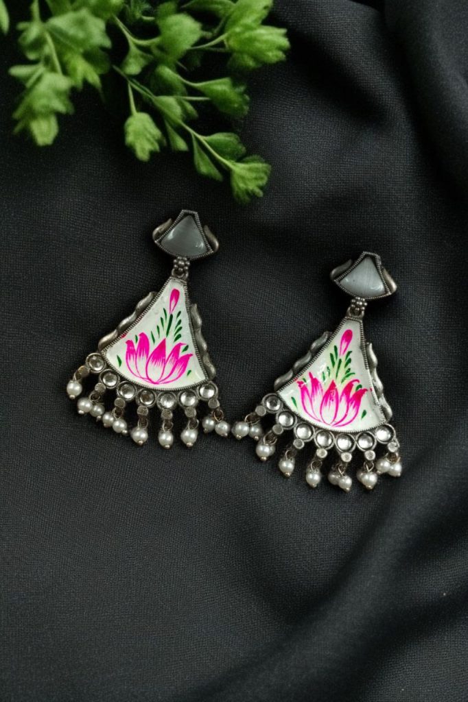 Bulk 212 Colorful Hand-Painted Earrings With Monalisa Stone | Best Handcrafted Jewelry - "White-Lotus"