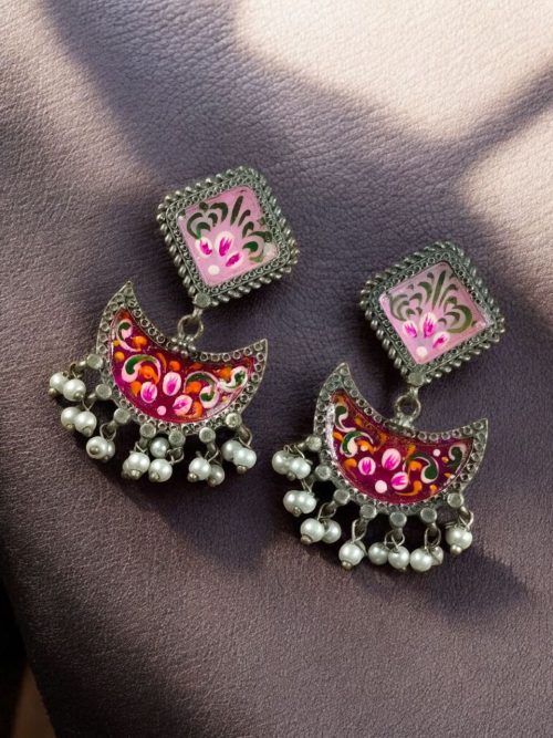 Hand-Painted Chandbali Earrings | Unique Handcrafted Painted Jewelry