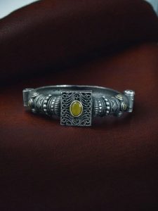 Silver Look Bangle | Free Size Openable Kada | Oxidized Bracelet - Color: "Yellow"