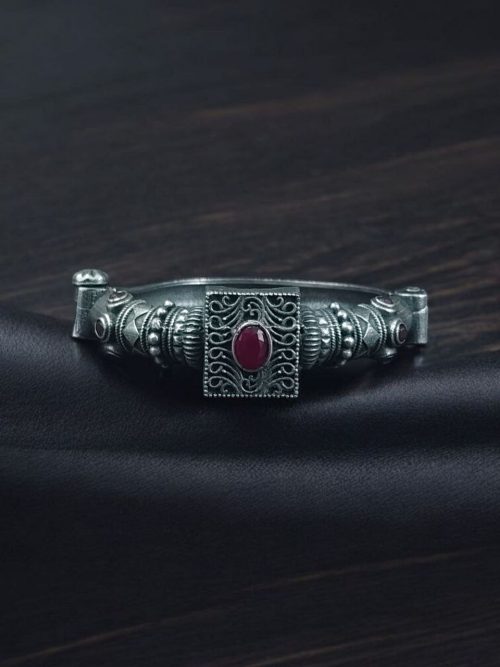 Silver Look Bangle | Free Size Openable Kada | Oxidized Bracelet