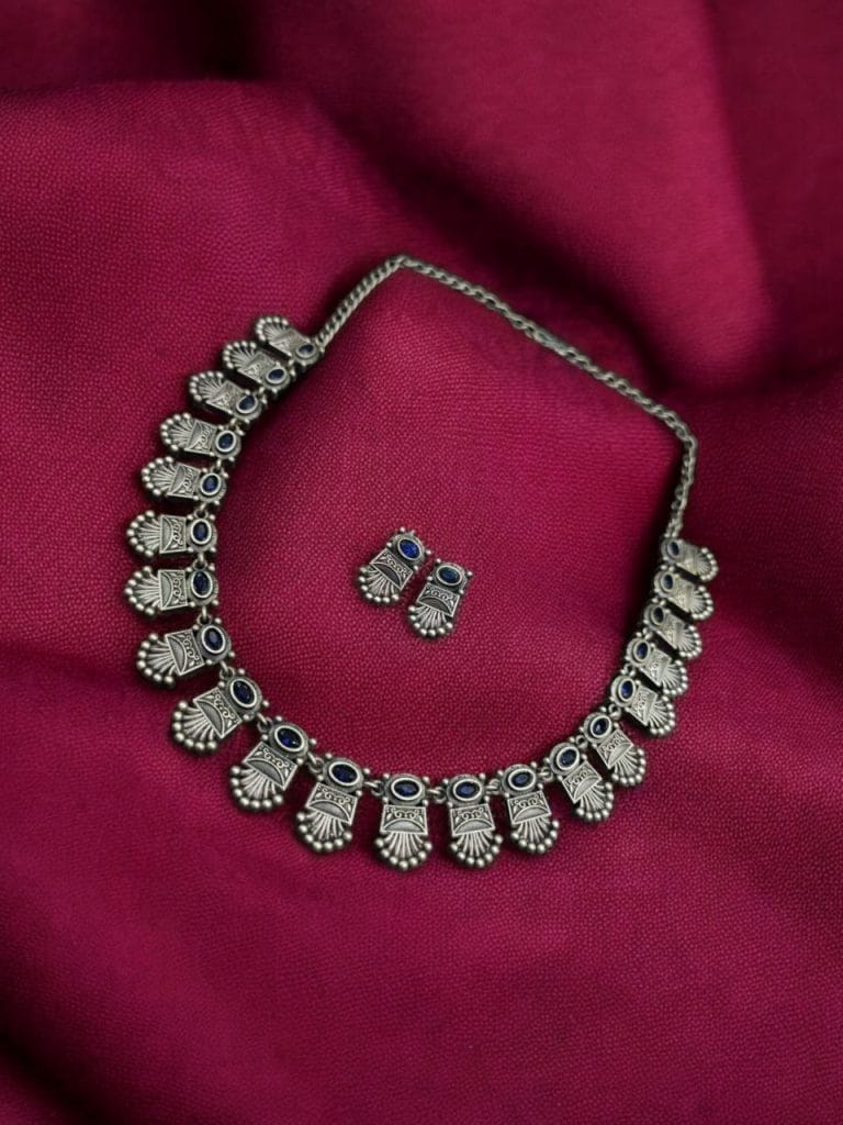 Silver Replica Choker Set | Best Designer Oxidized Necklace with Earrings