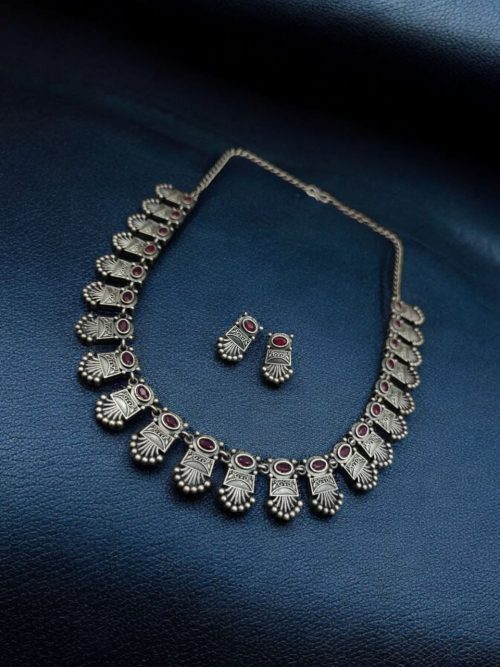 Silver Replica Choker Set | Best Designer Oxidized Necklace with Earrings