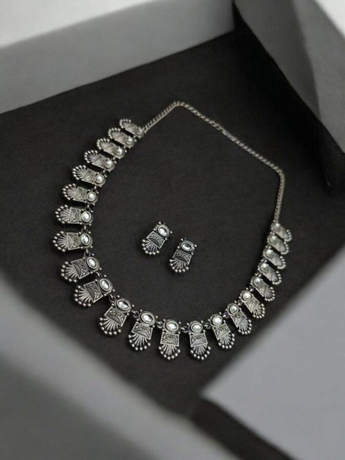Silver Replica Choker Set | Best Designer Oxidized Necklace with Earrings