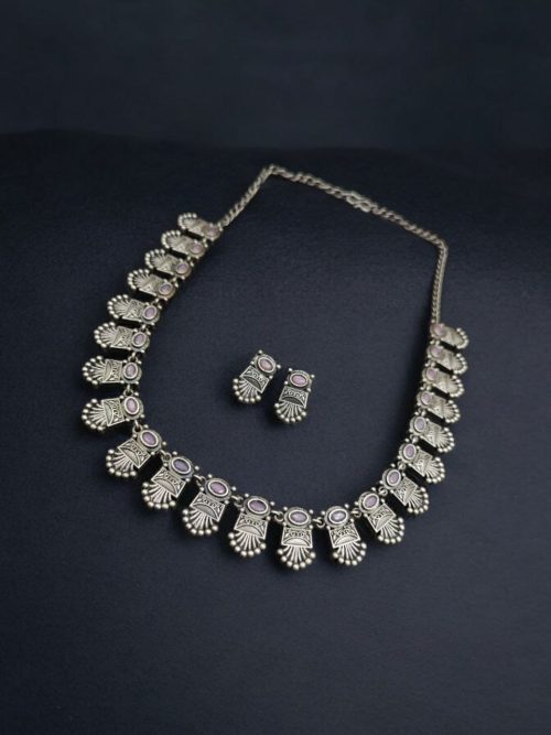 Silver Replica Choker Set | Best Designer Oxidized Necklace with Earrings