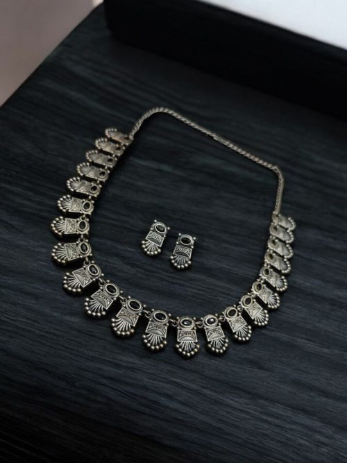 Silver Replica Choker Set | Best Designer Oxidized Necklace with Earrings