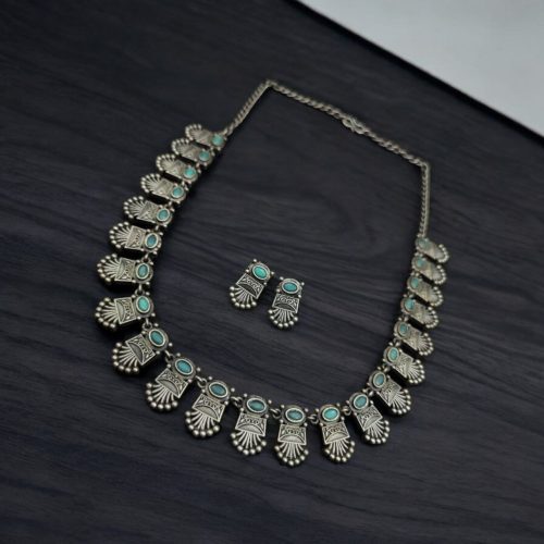 Silver Replica Choker Set | Best Designer Oxidized Necklace with Earrings