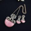 Silver Replica Elephant Necklace | Monalisa Stone Pendant Set