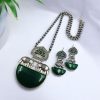 Silver Replica Elephant Necklace | Monalisa Stone Pendant Set