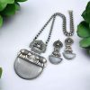 Silver Replica Elephant Necklace | Monalisa Stone Pendant Set