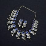 Oxidised Bird Design Choker Necklace Set | Best Traditional Jaipur Jewelry - "Blue"