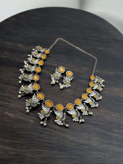 Oxidised Bird Design Choker Necklace Set | Traditional Jaipur Jewelry