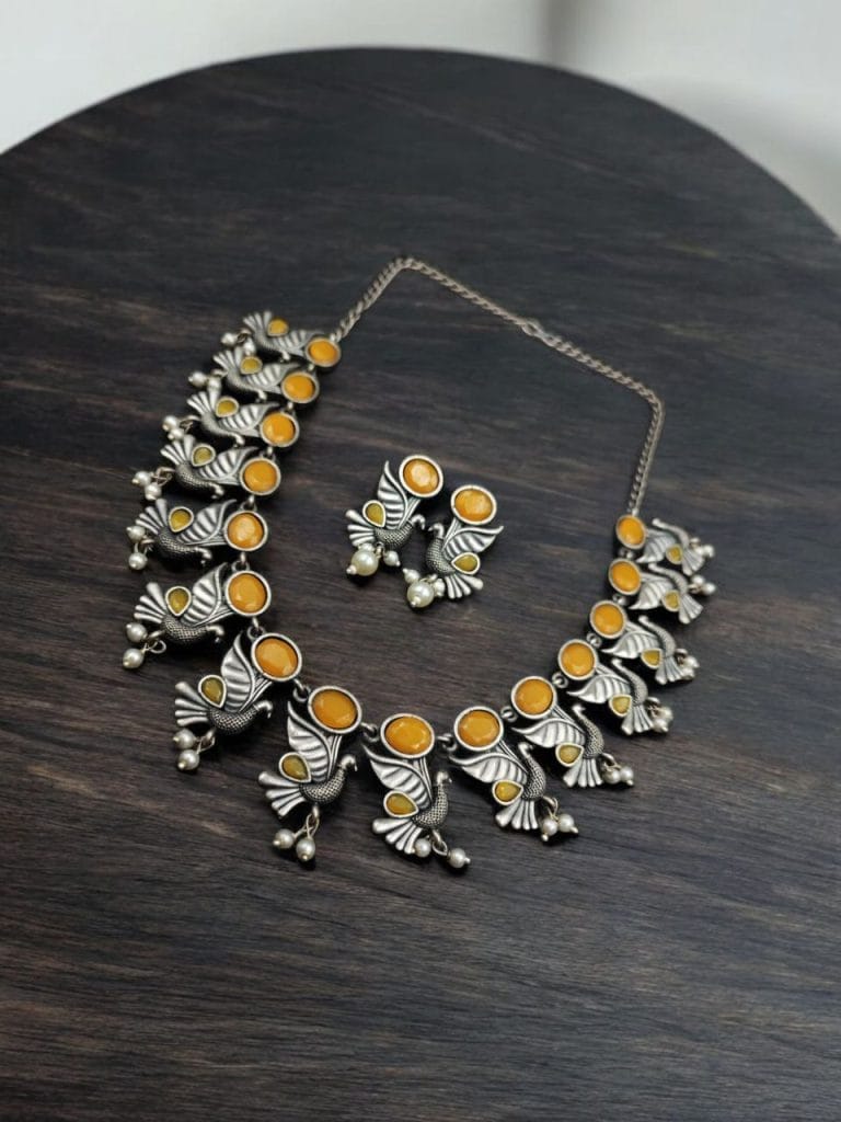 Oxidised Bird Design Choker Necklace Set | Best Traditional Jaipur Jewelry