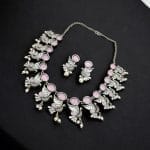Oxidised Bird Design Choker Necklace Set | Best Traditional Jaipur Jewelry - "Babypink