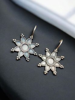 Silver Look alike Flower Earrings | Hook Style Earring Jewelry
