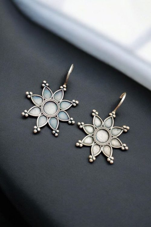 Silver Look alike Flower Earrings | Hook Style Earring Jewelry