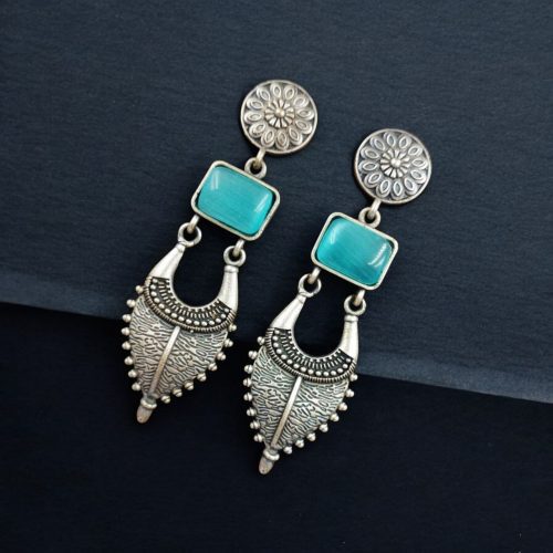 Traditional Silver Replica Earrings | Designer Monalisa Stone Jewelry
