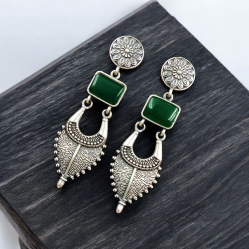 Traditional Silver Replica Earrings | Designer Monalisa Stone Jewelry