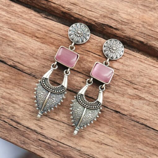 Traditional Silver Replica Earrings | Designer Monalisa Stone Jewelry