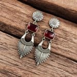 Traditional Silver Replica Earrings | Adorable Designer Monalisa Stone Jewelry - "Red"