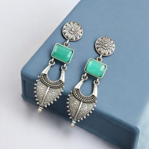 Traditional Silver Replica Earrings | Designer Monalisa Stone Jewelry