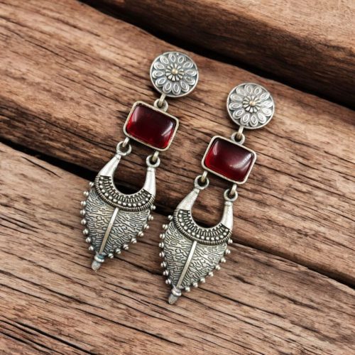 Traditional Silver Replica Earrings | Designer Monalisa Stone Jewelry
