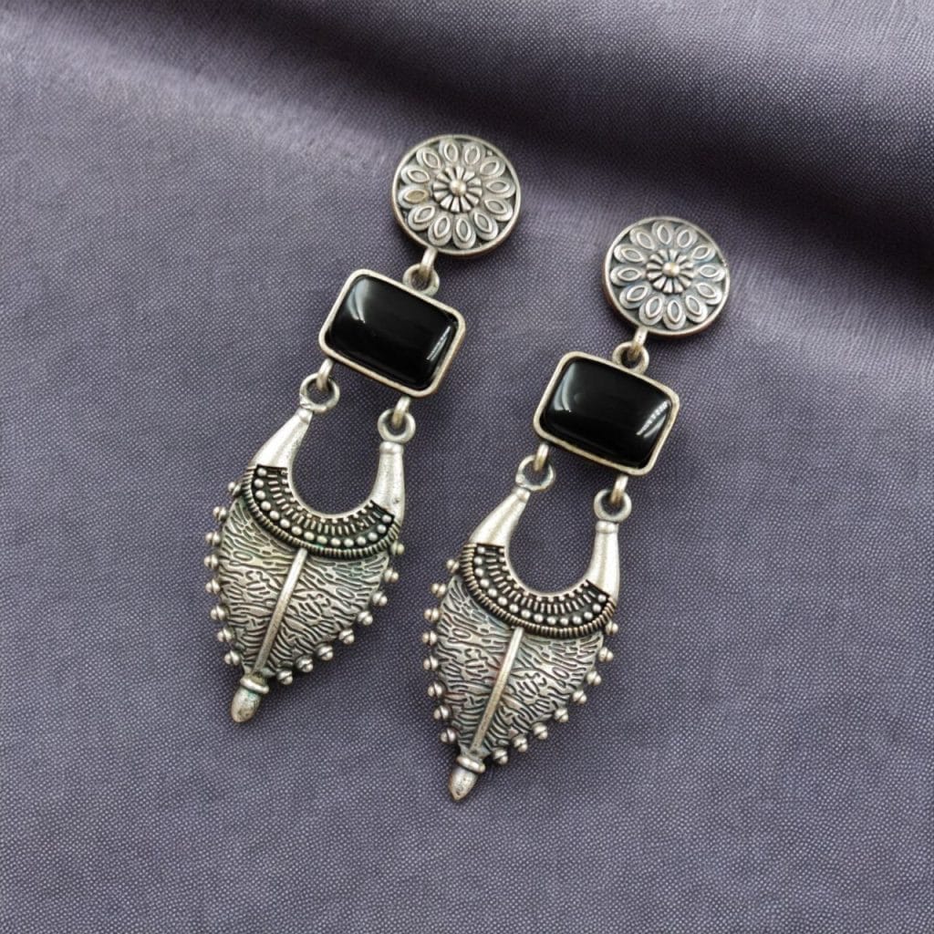 Bulk 582 Traditional Silver Replica Earrings | Adorable Designer Monalisa Stone Jewelry - "Black"