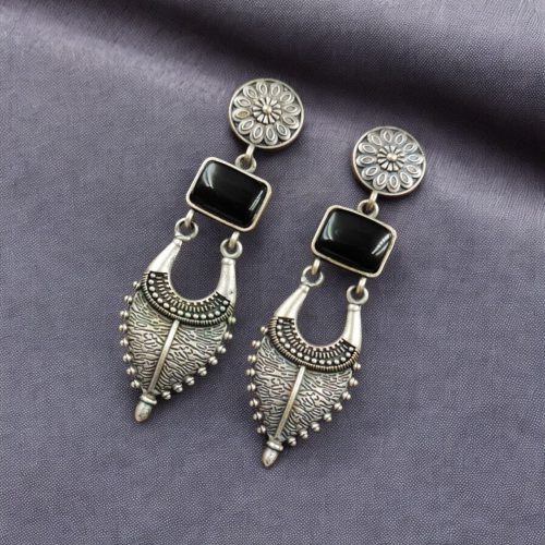 Traditional Silver Replica Earrings | Designer Monalisa Stone Jewelry