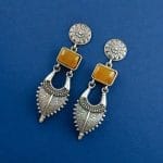 Traditional Silver Replica Earrings | Adorable Designer Monalisa Stone Jewelry - "Yellow"