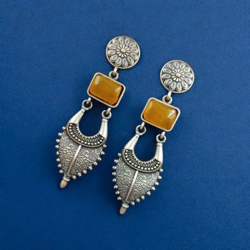 Traditional Silver Replica Earrings | Designer Monalisa Stone Jewelry