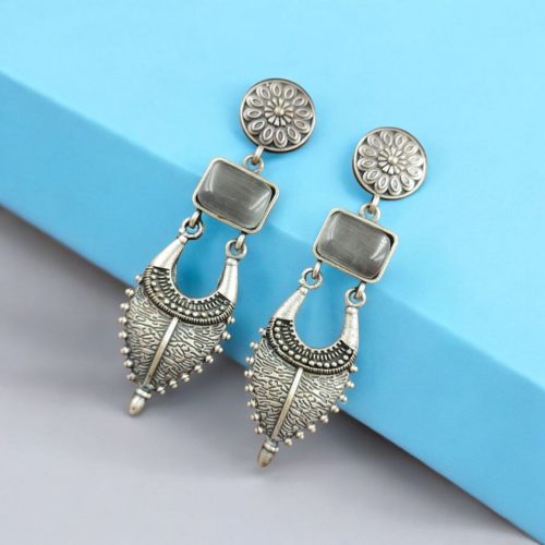 Traditional Silver Replica Earrings | Designer Monalisa Stone Jewelry