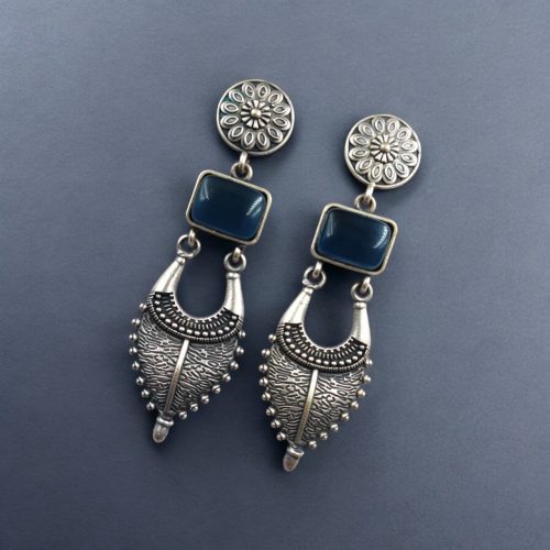 Traditional Silver Replica Earrings | Designer Monalisa Stone Jewelry